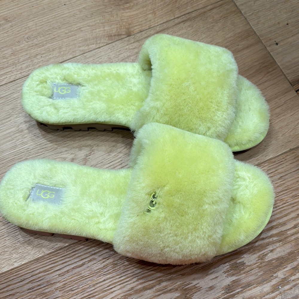UGG Women's Bright Yellow Fluffy Slippers